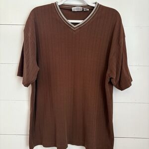 Vintage Zero Gravity Brown Shirt Mens Size Large ZG USA Made Short Sleeve V neck